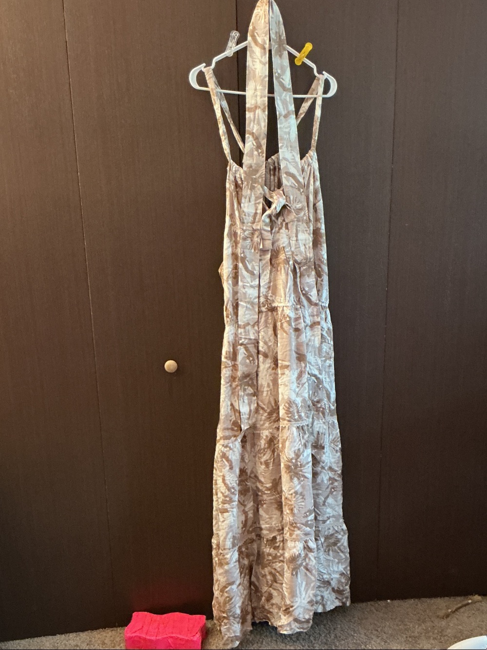 Neutral Floral Maxi Sundress with Halter Tie